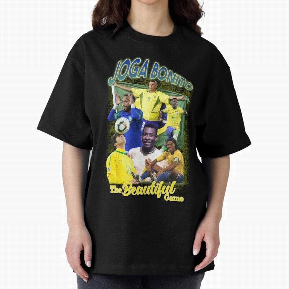 Joga Bonito Brazil Oversized T-Shirt Experience Match Day Hype around FIFA World Cup 2026 Group Stage, Messi, Neymar and Mbappe, Germany, Sports Nostalgia, International Competition, Famous Players and Unforgettable Victories; Ideal for Fans Who