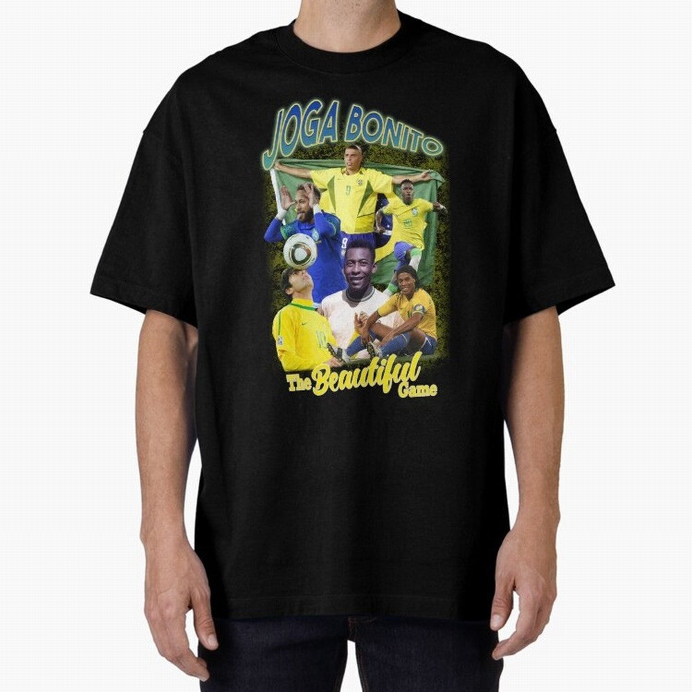 Joga Bonito Brazil Oversized T-Shirt Experience Match Day Hype around FIFA World Cup 2026 Group Stage, Messi, Neymar and Mbappe, Germany, Sports Nostalgia, International Competition, Famous Players and Unforgettable Victories; Ideal for Fans Who