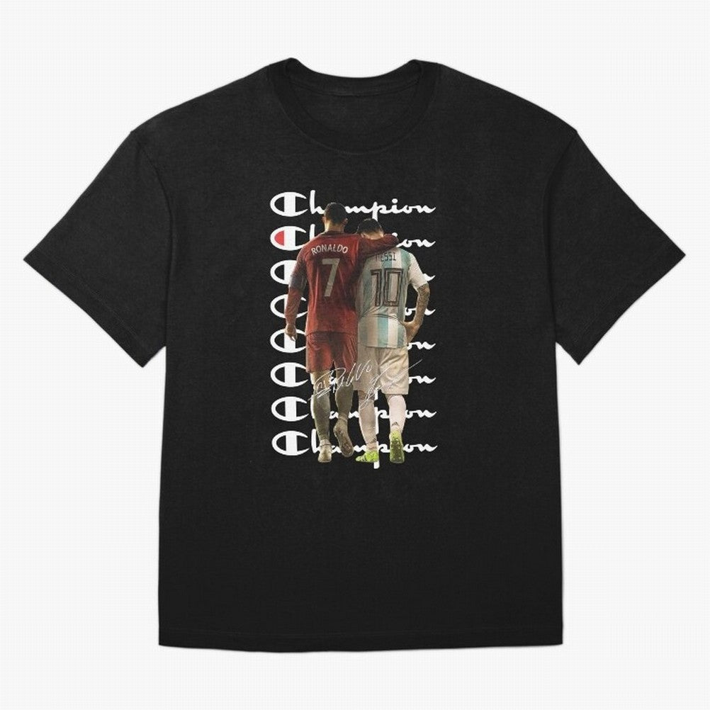 Ronaldos And Messis C-C-H-A-M-P-I-O-N-N Oversized T-Shirt Celebrate Golden Goal Energy in FIFA World Cup 2026 for Fans of Haaland and Netherlands, Bringing Championship Spirit, Famous Goals, Roaring Crowds and International Football Unity; Built
