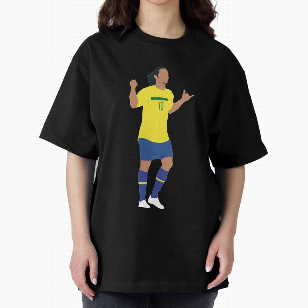 Ronaldinho. Brazil Football. Oversized T-Shirt Bring Match Day Fire to Global Football Passion for FIFA World Cup 2026 USA Canada Mexico, Connected to Neymar, Haaland and Cristiano Ronaldo, Spain, Football History, Final Match Energy, Crowd Noise