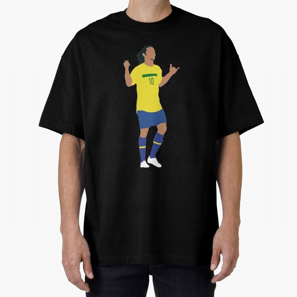 Ronaldinho. Brazil Football. Oversized T-Shirt Bring Match Day Fire to Global Football Passion for FIFA World Cup 2026 USA Canada Mexico, Connected to Neymar, Haaland and Cristiano Ronaldo, Spain, Football History, Final Match Energy, Crowd Noise