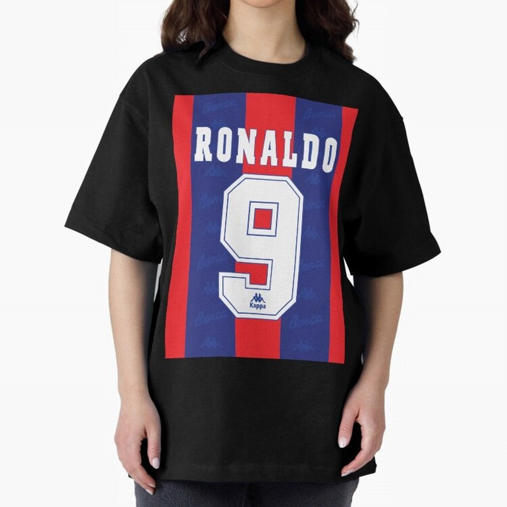 Barcelona Vintage Shirt 1995 Ronaldo 9 Oversized T-Shirt Show Passion for the Stars of Global Football Passion for FIFA World Cup 2026 Group Stage, Capturing CR7, Argentina and Brazil, Goal Celebration Energy, Supporter Heritage, Football Icons and