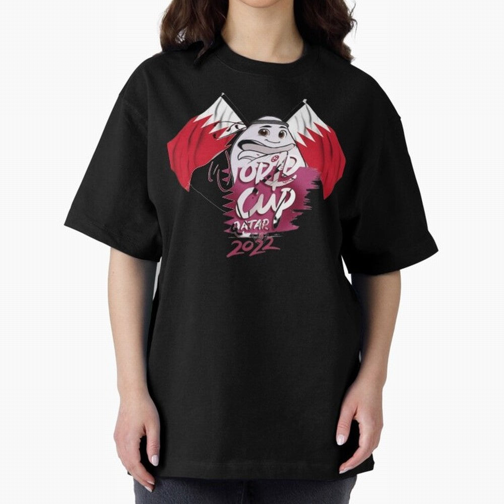 qatar mascot Oversized T-Shirt Celebrate Football Dreams Across Match Day Hype around FIFA World Cup 2026 USA Canada Mexico, Messi, CR7 and Mbappe, Argentina and Brazil, Tournament Hype, Historic Matchups, Family Viewing Parties and Global Sports