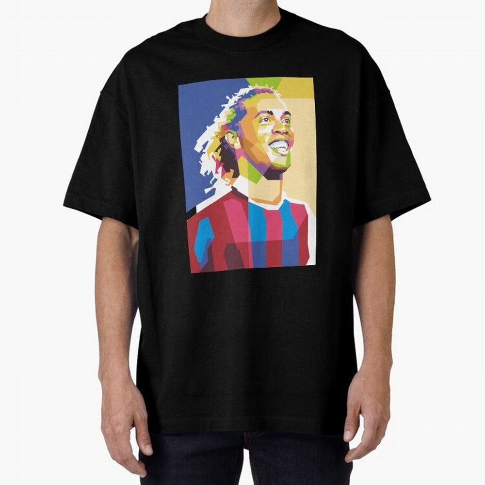 Ronaldinho in Pop Art Portrait Style Oversized T-Shirt Treasure FIFA World Cup 2026 USA Canada Mexico Spirit, Centered on England, Messi, Champion Mindset, Group Stage Buzz, Knockout Tension and Passionate Fan Culture; Ideal for Fans Who Follow
