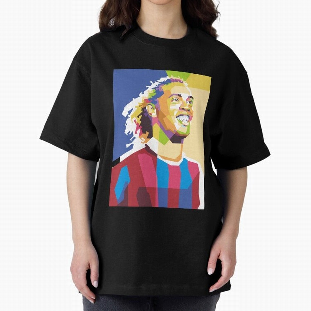 Ronaldinho in Pop Art Portrait Style Oversized T-Shirt Treasure FIFA World Cup 2026 USA Canada Mexico Spirit, Centered on England, Messi, Champion Mindset, Group Stage Buzz, Knockout Tension and Passionate Fan Culture; Ideal for Fans Who Follow