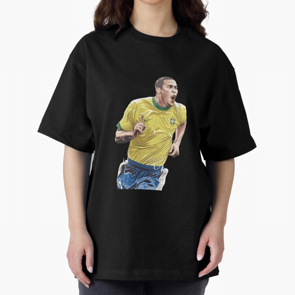R9, El Grande Ronaldo Nazario Oversized T-Shirt Show Match Day Excitement for FIFA World Cup 2026 USA Canada Mexico for Fans of Messi and Cristiano Ronaldo and Argentina and Brazil, Bringing Vintage Soccer Flavor, Modern Football Stars, National