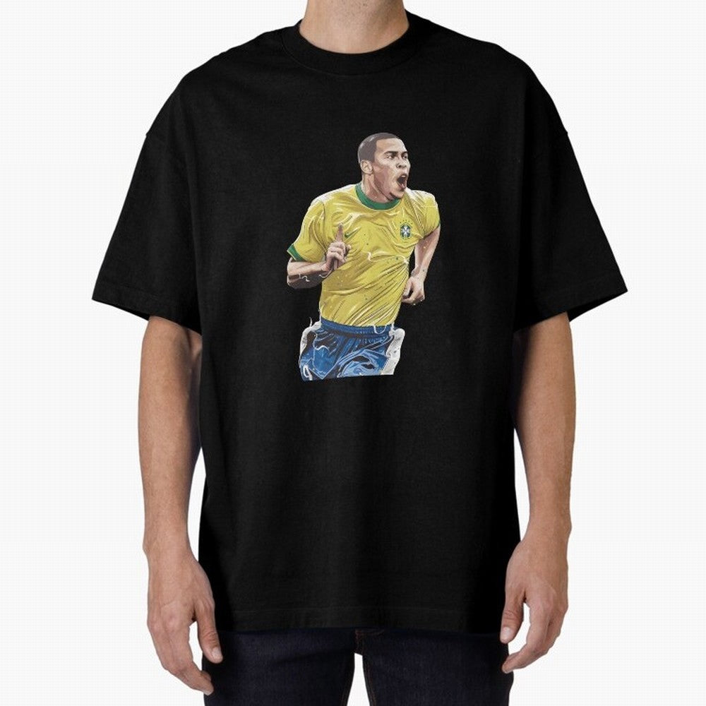 R9, El Grande Ronaldo Nazario Oversized T-Shirt Show Match Day Excitement for FIFA World Cup 2026 USA Canada Mexico for Fans of Messi and Cristiano Ronaldo and Argentina and Brazil, Bringing Vintage Soccer Flavor, Modern Football Stars, National