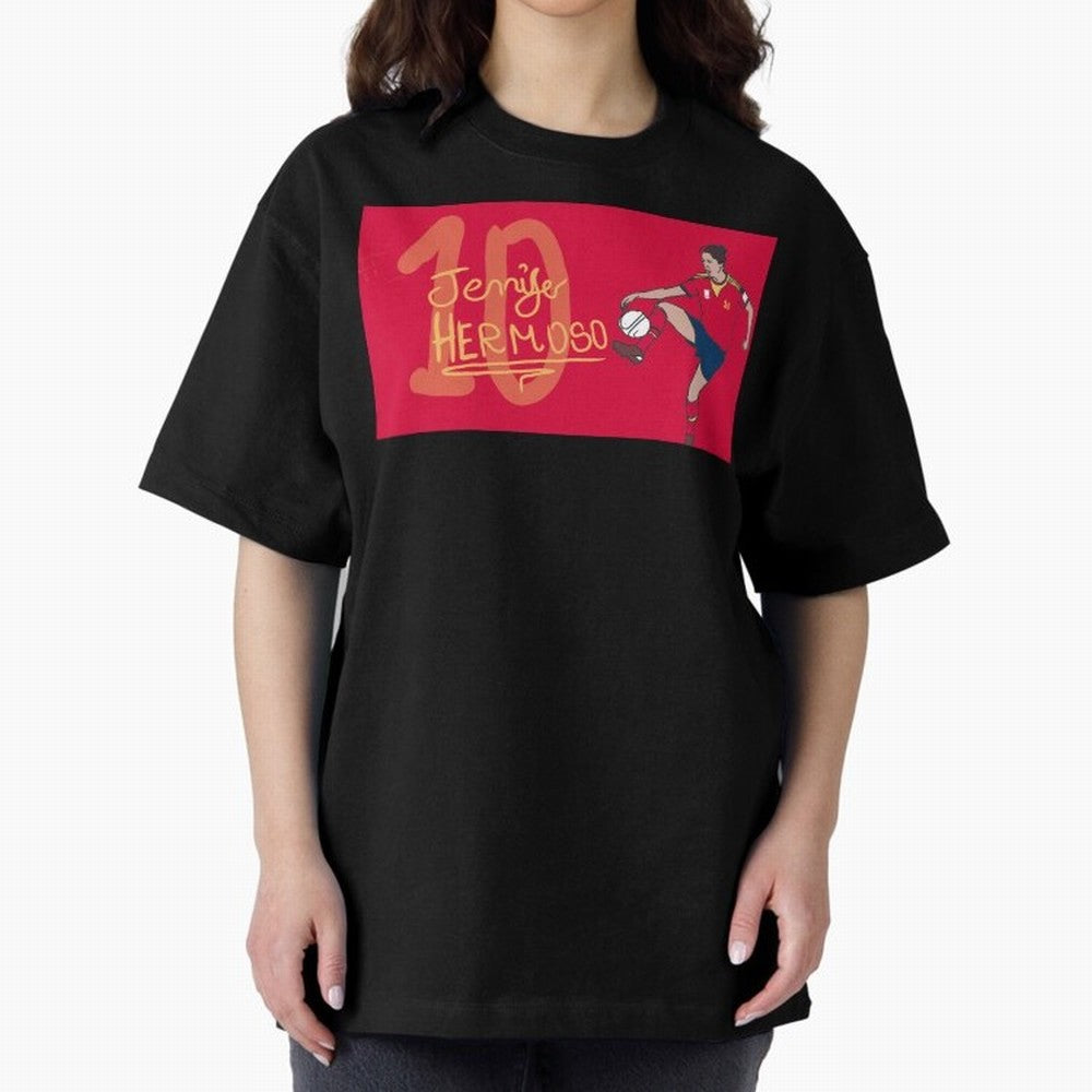 Jennifer Hermoso Oversized T-Shirt Mark Global Football Passion for FIFA World Cup 2026 USA Canada Mexico, Highlighting Messi and Cristiano Ronaldo, Argentina, France and Brazil, Champion Mindset, Group Stage Buzz, Knockout Tension and Passionate