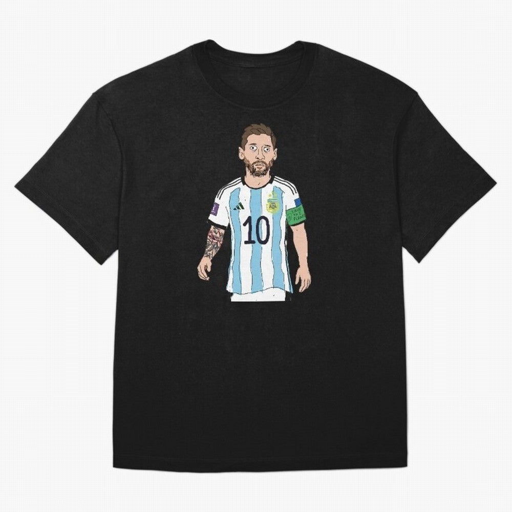Badly Drawn Messi Classic T-Shirt Show Championship Spirit for Global Football Passion for FIFA World Cup 2026 Group Stage, with Cristiano Ronaldo, Spain, Worldwide Fan Energy, Dramatic Goals, Stadium Lights and Championship Celebrations; Ideal for