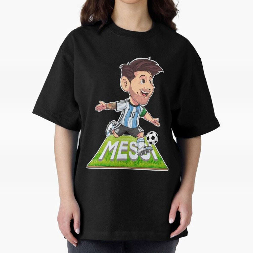Lionel MESSI Oversized T-Shirt Honor the Football Icons of FIFA World Cup 2026 for Fans of Mbappe and Neymar and Brazil, Portugal and Argentina, Bringing Retro Football Energy, Iconic Rivalries, Trophy Chase Drama and Stadium Atmosphere; Ideal for