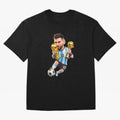 Lionel Messi ¨C Trophy King Caricature Oversized T-Shirt Celebrate Golden Goal Energy in Global Football Passion for FIFA World Cup 2026 Group Stage, Featuring Messi, CR7 and Mbappe, Spain, Champion Mindset, Group Stage Buzz, Knockout Tension and