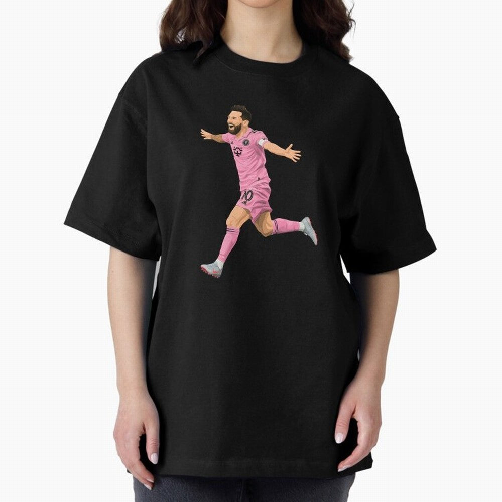 Lionel Messi celebration Oversized T-Shirt Fuel Global Football Passion for FIFA World Cup 2026 USA Canada Mexico, Centered on Messi and Cristiano Ronaldo, Portugal, Championship Spirit, Famous Goals, Roaring Crowds and International Football