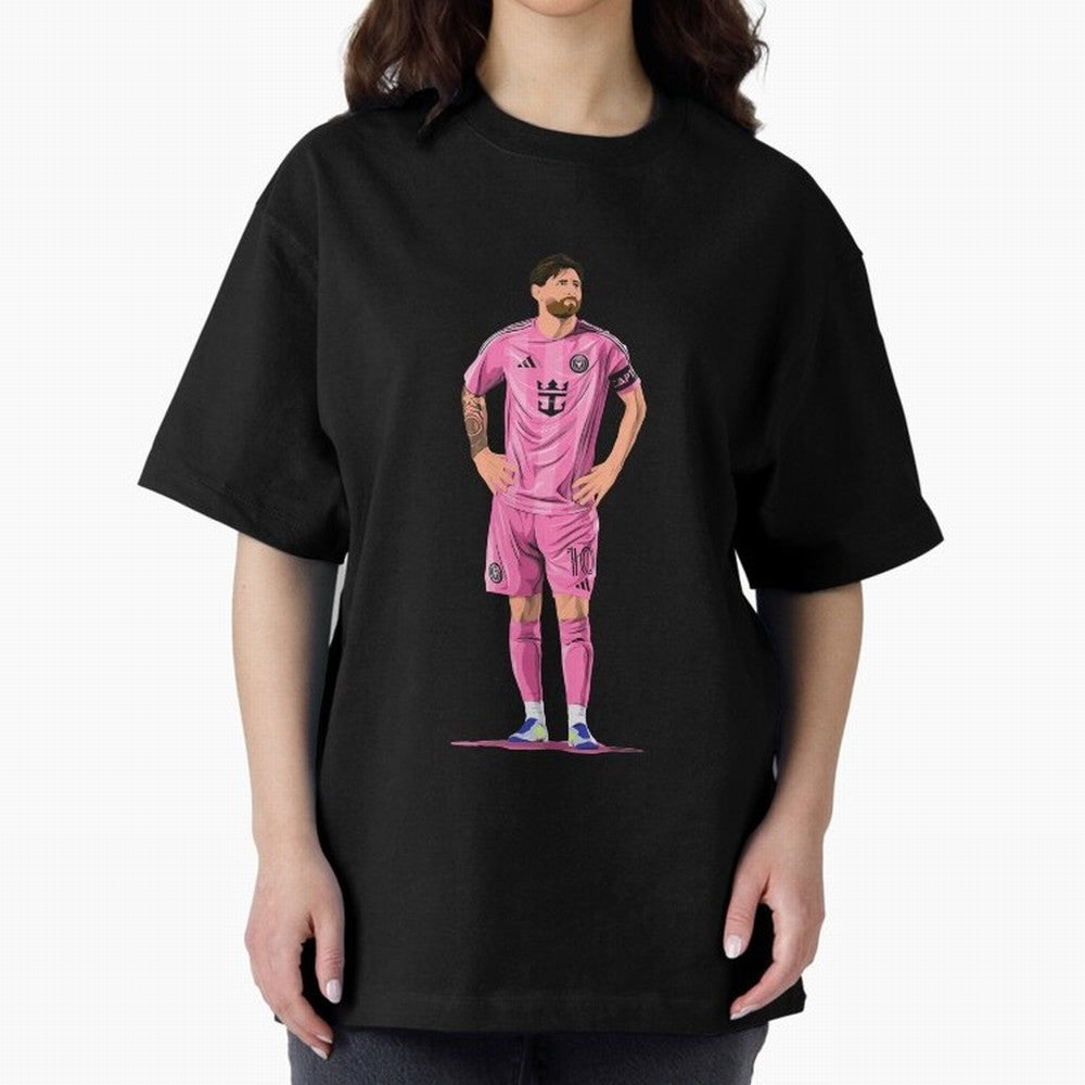 Lionel Messi Vector Oversized T-Shirt Bring Bold Fan Energy to Global Football Passion for FIFA World Cup 2026 Group Stage, Filled with Messi, France and Portugal, Championship Spirit, Famous Goals, Roaring Crowds and International Football Unity;