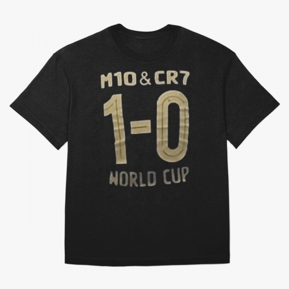 M10 And Cr7 1-0 World Cup Football Classic T-Shirt Carry the FIFA World Cup 2026 Group Stage Journey through Mbappe and Neymar Highlights, France Pride, Champion Mindset, Group Stage Buzz, Knockout Tension and Passionate Fan Culture; Perfect for