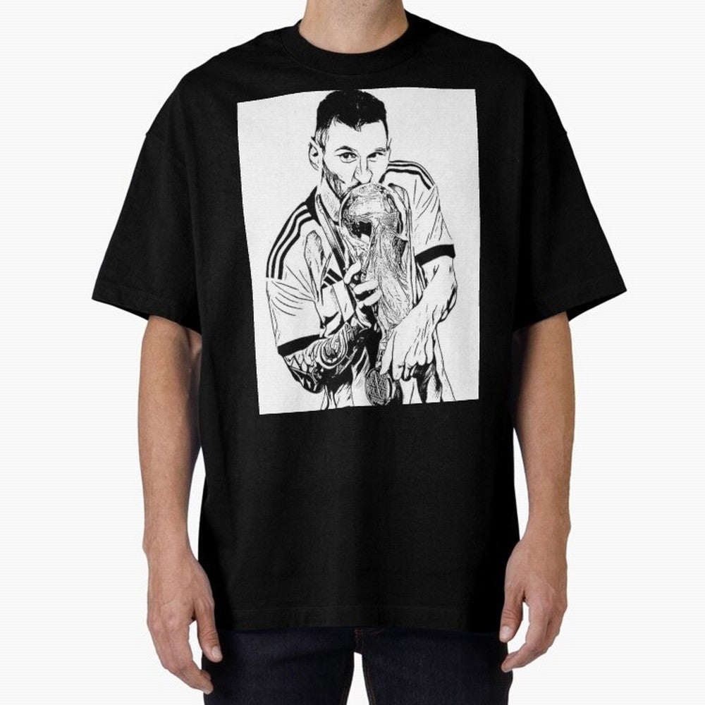 Lionel Messi white and black art Oversized T-Shirt Honor Champions and Dreams in Global Football Passion for FIFA World Cup 2026 USA Canada Mexico, Featuring Mbappe, Germany, Stadium Memories, Football Loyalty, International Chants and Championship
