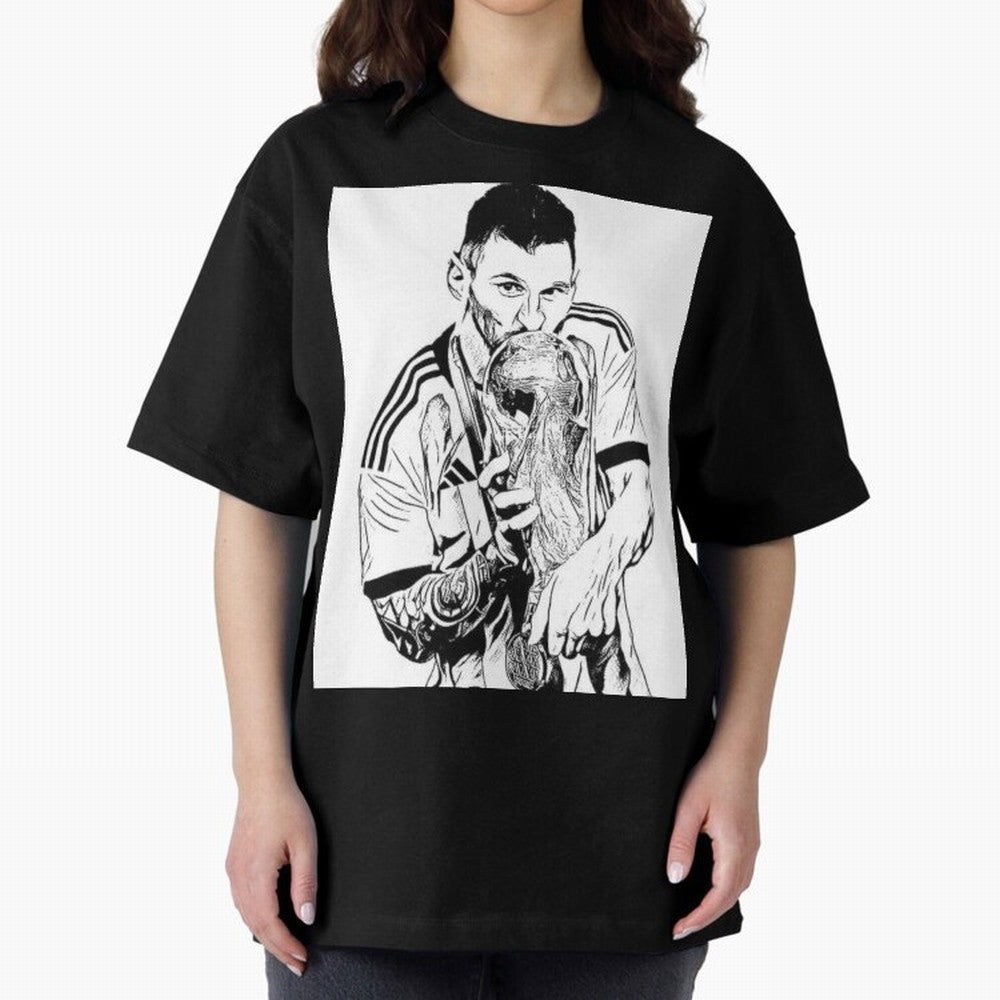 Lionel Messi white and black art Oversized T-Shirt Honor Champions and Dreams in Global Football Passion for FIFA World Cup 2026 USA Canada Mexico, Featuring Mbappe, Germany, Stadium Memories, Football Loyalty, International Chants and Championship