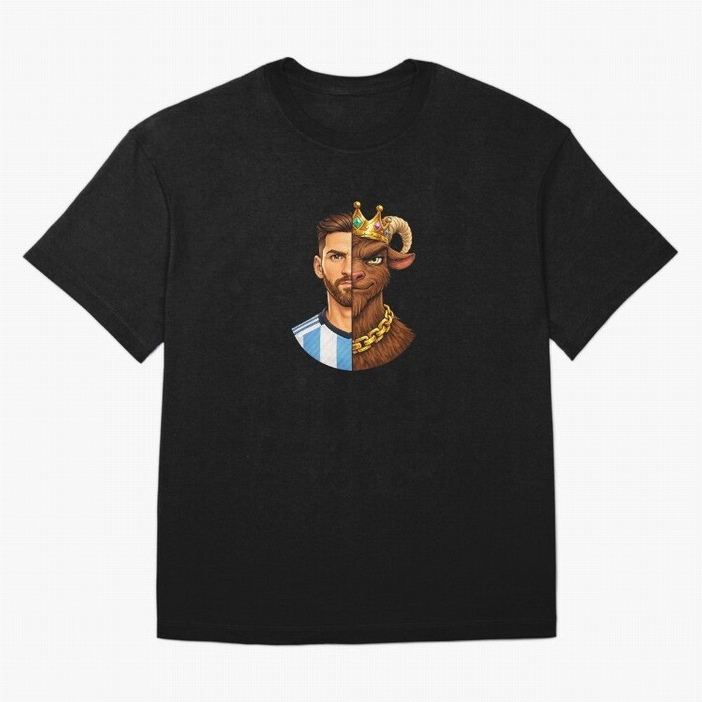 Half Man Half GOAT - Lionel Messi Oversized T-Shirt Show Championship Spirit for FIFA World Cup 2026 Group Stage Featuring CR7 and Messi, England and Germany Energy, Fan Favorite Moments, National Team Passion, Big Match Drama and Soccer History;