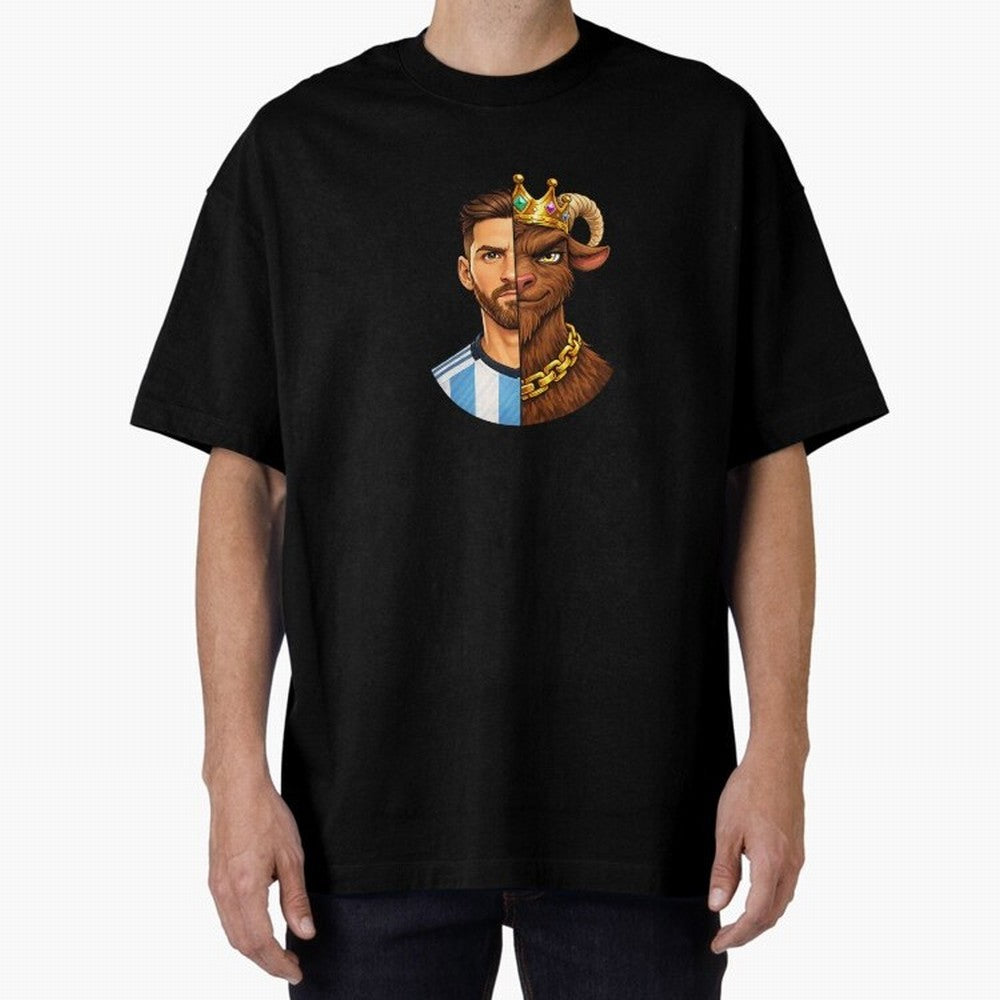Half Man Half GOAT - Lionel Messi Oversized T-Shirt Show Championship Spirit for FIFA World Cup 2026 Group Stage Featuring CR7 and Messi, England and Germany Energy, Fan Favorite Moments, National Team Passion, Big Match Drama and Soccer History;