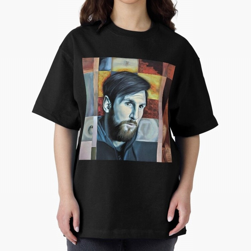 Messi on digital board Oversized T-Shirt Represent the FIFA World Cup 2026 Journey through Messi and Cristiano Ronaldo Highlights, England, France and Netherlands Pride, Global Supporter Spirit, Legendary Goals, National Colors and Tournament