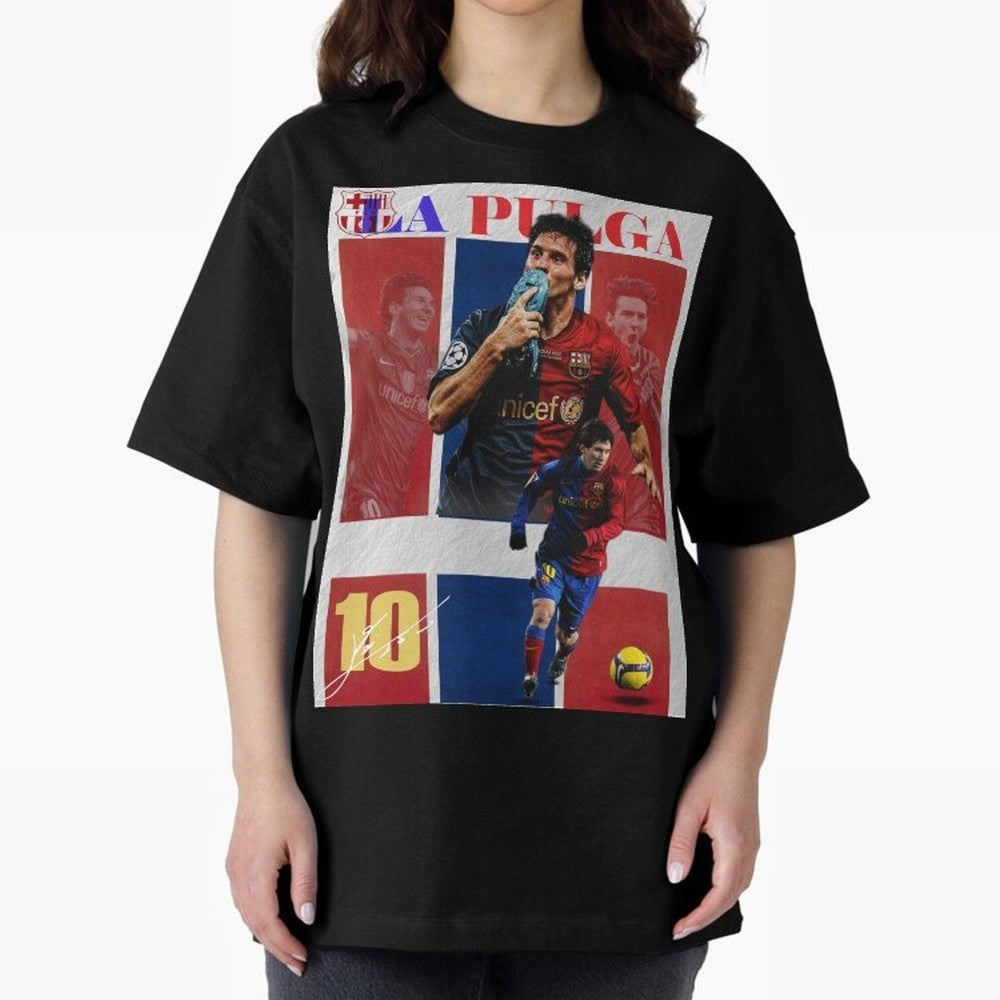 Lionel Messi 2009 UCL Barcelona Poster Oversized T-Shirt Bring International Match Energy to FIFA World Cup 2026 Group Stage Filled with Haaland, Argentina Energy, Vintage Soccer Flavor, Modern Football Stars, National Flags and Final Night