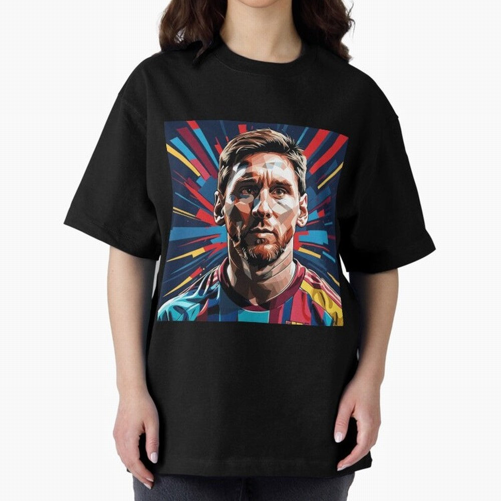 Lionel Messi Pop-Art Portrait Oversized T-Shirt Fuel FIFA World Cup 2026 USA Canada Mexico for Fans of Messi and Spain and Netherlands, Bringing Sports Nostalgia, International Competition, Famous Players and Unforgettable Victories; Perfect for