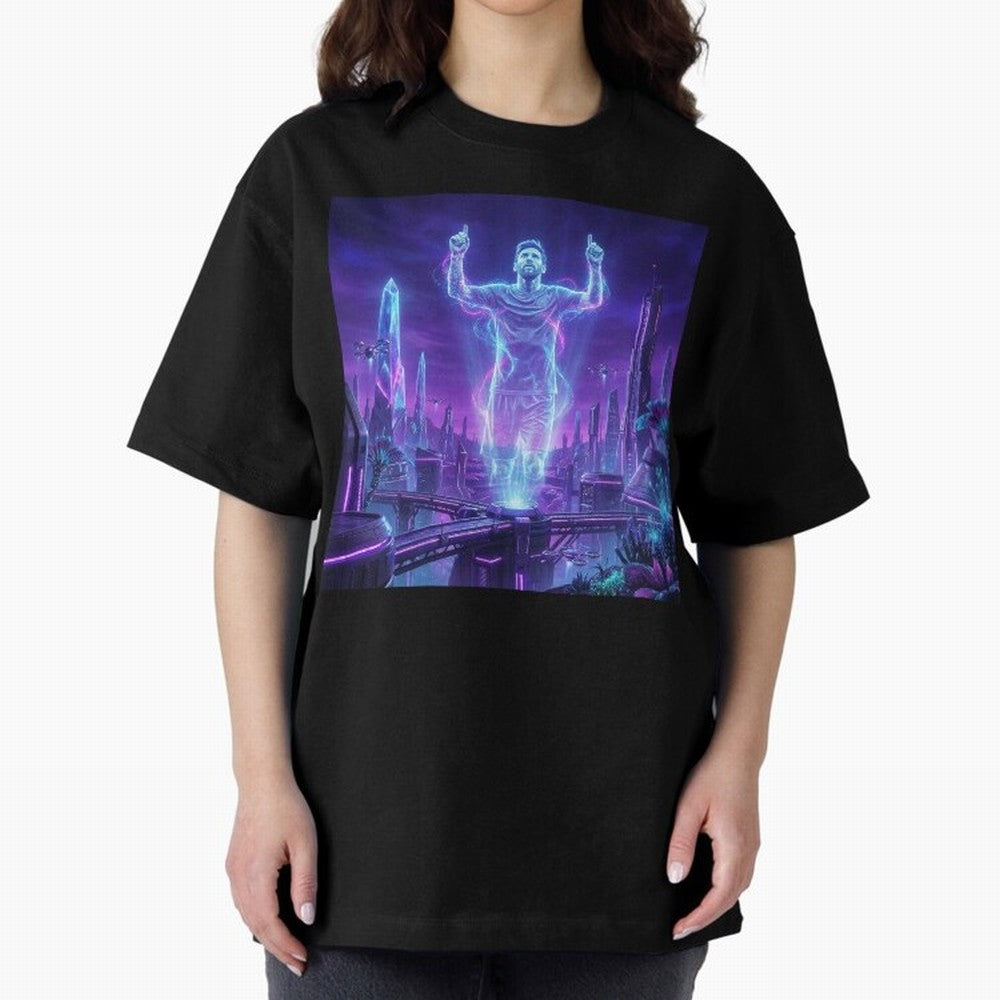 Lionel Messi (GOAT) Hologram in Futuristic Cyberpunk City (Version 2) Classic T-Shirt Celebrate Unforgettable Nights in the FIFA World Cup 2026 Group Stage Journey through Cristiano Ronaldo, Haaland and CR7 Highlights, Germany Pride, Game Day