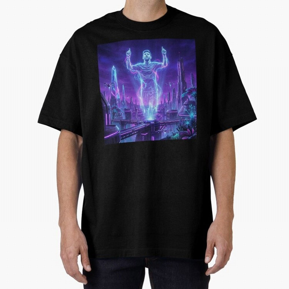 Lionel Messi (GOAT) Hologram in Futuristic Cyberpunk City (Version 2) Classic T-Shirt Celebrate Unforgettable Nights in the FIFA World Cup 2026 Group Stage Journey through Cristiano Ronaldo, Haaland and CR7 Highlights, Germany Pride, Game Day