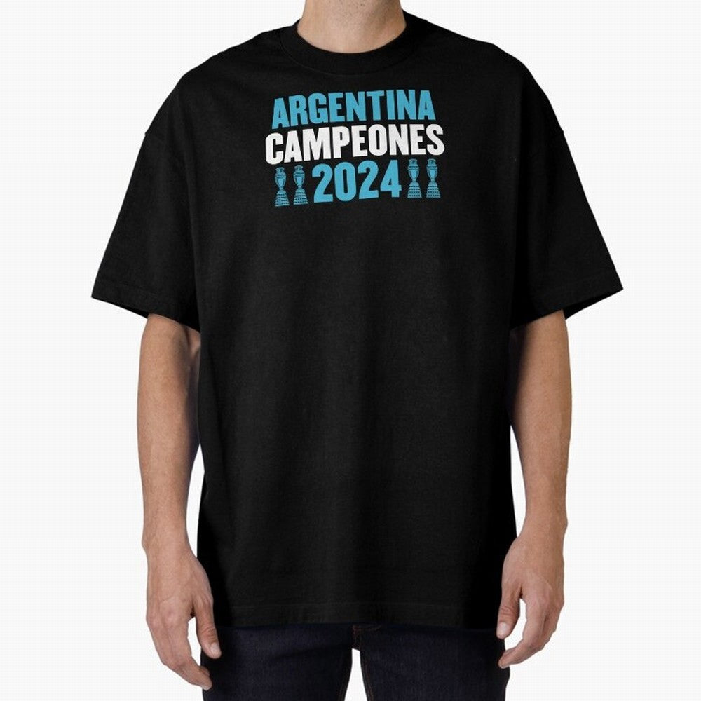 Argentina Campeones 2024 Oversized T-Shirt Join the Countdown to Global Football Passion for FIFA World Cup 2026 USA Canada Mexico, Celebrating Messi, CR7 and Mbappe, England, Supporter Pride, Iconic Celebrations, Legendary Names and Global Match
