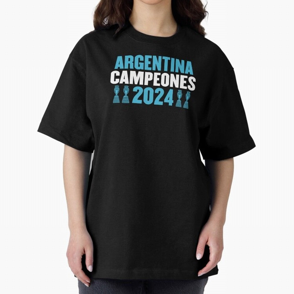 Argentina Campeones 2024 Oversized T-Shirt Join the Countdown to Global Football Passion for FIFA World Cup 2026 USA Canada Mexico, Celebrating Messi, CR7 and Mbappe, England, Supporter Pride, Iconic Celebrations, Legendary Names and Global Match