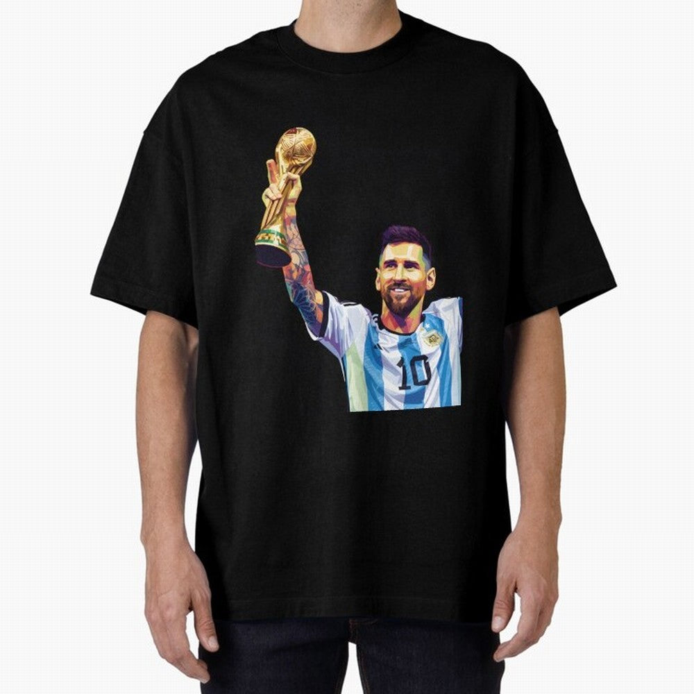 Messi wpap pop art Oversized T-Shirt Make Your Look Match Match Day Hype around FIFA World Cup 2026 Group Stage, CR7, England and Germany, Worldwide Fan Energy, Dramatic Goals, Stadium Lights and Championship Celebrations; Great for Watch Parties,