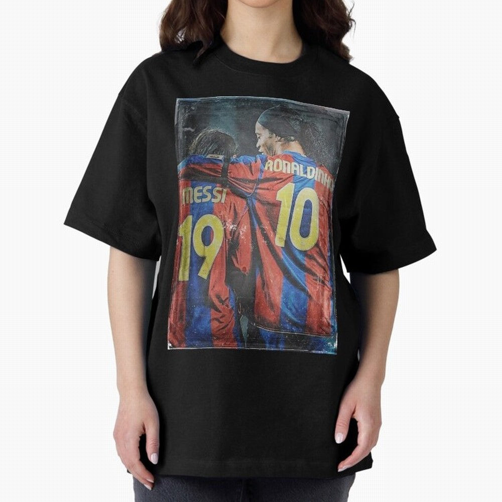 Messi and Ronaldinho Oversized T-Shirt Join Match Day Hype around FIFA World Cup 2026, Messi and Cristiano Ronaldo, Brazil, Sports Nostalgia, International Competition, Famous Players and Unforgettable Victories; Perfect for Fans, Collectors,