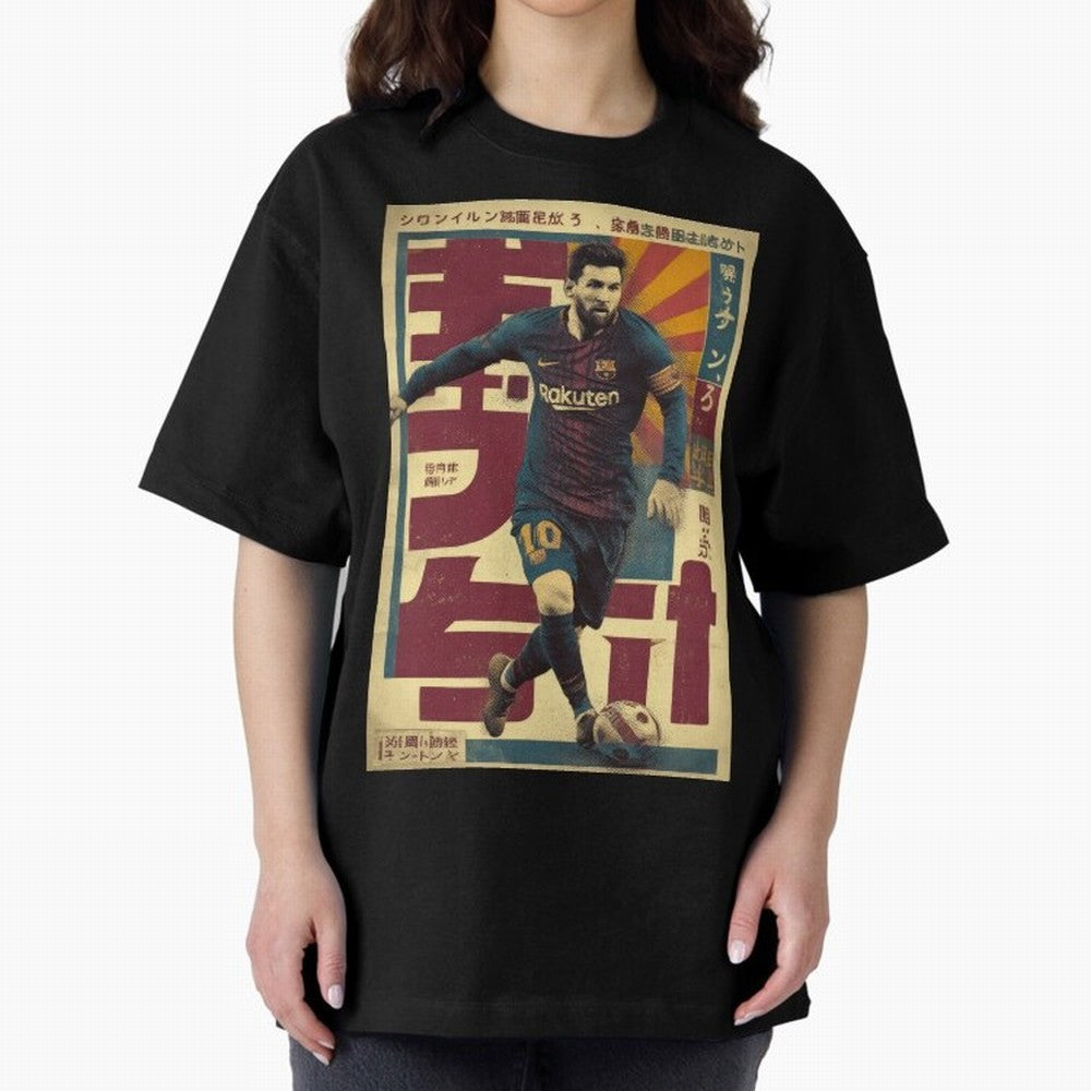 Retro 70's Japanese Messi Oversized T-Shirt Celebrate Supporters United by Global Football Passion for FIFA World Cup 2026 USA Canada Mexico, Celebrating Cristiano Ronaldo, Haaland and CR7, England and Germany, Tournament Hype, Historic Matchups,