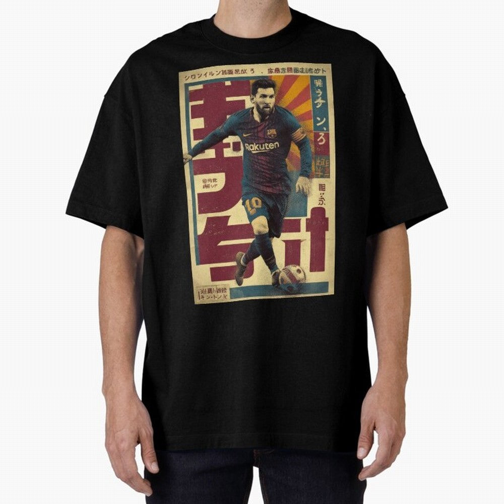 Retro 70's Japanese Messi Oversized T-Shirt Celebrate Supporters United by Global Football Passion for FIFA World Cup 2026 USA Canada Mexico, Celebrating Cristiano Ronaldo, Haaland and CR7, England and Germany, Tournament Hype, Historic Matchups,