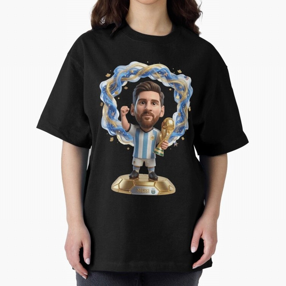 Messi Argentina 2026 - Legend Soccer Chibi 3D Classic T-Shirt Upgrade FIFA World Cup 2026 USA Canada Mexico Centered on Messi, CR7 and Mbappe, Spain Energy, Retro Football Energy, Iconic Rivalries, Trophy Chase Drama and Stadium Atmosphere; Perfect