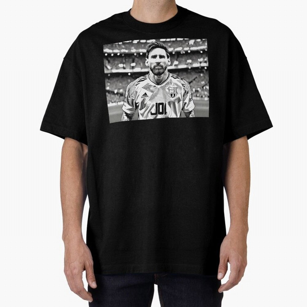 Messi Pop Art Portrait Oversized T-Shirt Celebrate Soccer Greatness during the FIFA World Cup 2026 USA Canada Mexico Journey through Cristiano Ronaldo Highlights, France and Portugal Pride, Classic Soccer Heritage, Championship Pressure, Fan