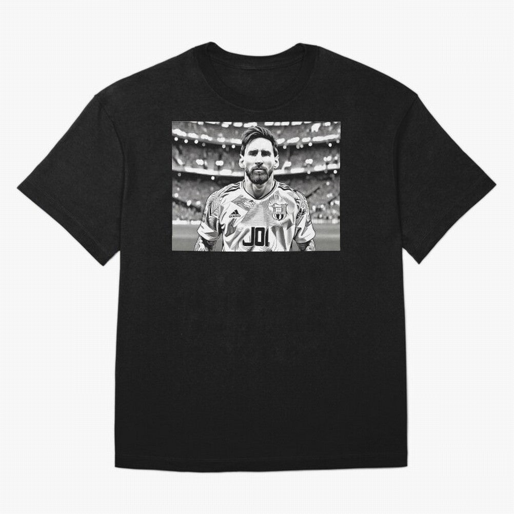 Messi Pop Art Portrait Oversized T-Shirt Celebrate Soccer Greatness during the FIFA World Cup 2026 USA Canada Mexico Journey through Cristiano Ronaldo Highlights, France and Portugal Pride, Classic Soccer Heritage, Championship Pressure, Fan
