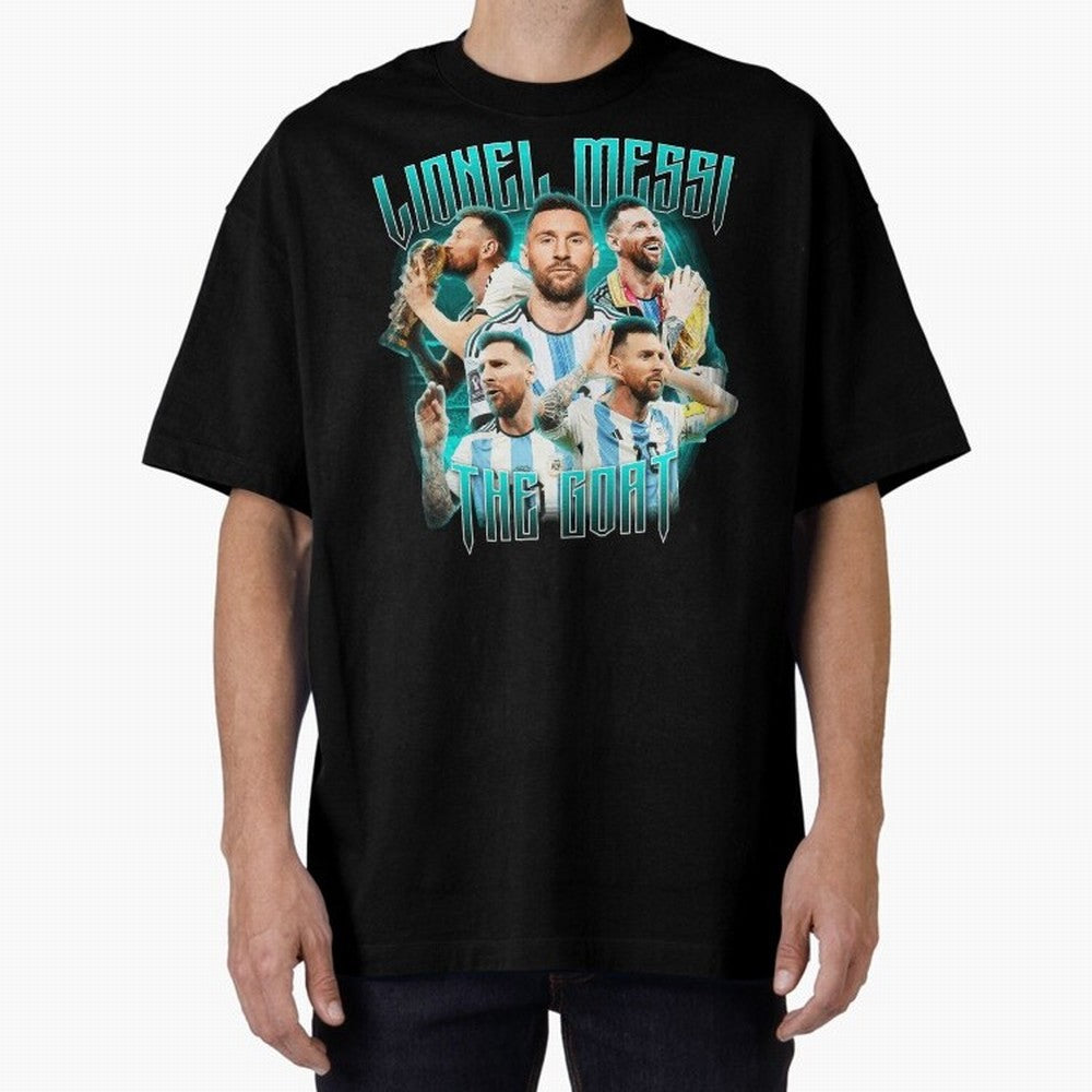 Messi Pop Art Portrait Oversized T-Shirt Mark the FIFA World Cup 2026 USA Canada Mexico Journey through Messi, Neymar and Mbappe Highlights, Brazil Pride, Stadium Memories, Football Loyalty, International Chants and Championship Tradition; Great