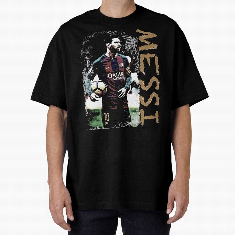 Messi Pop Art Portrait Oversized T-Shirt Honor the Beautiful Game during FIFA World Cup 2026 USA Canada Mexico for Fans of Neymar and England, France and Netherlands, Bringing Vintage Soccer Flavor, Modern Football Stars, National Flags and Final