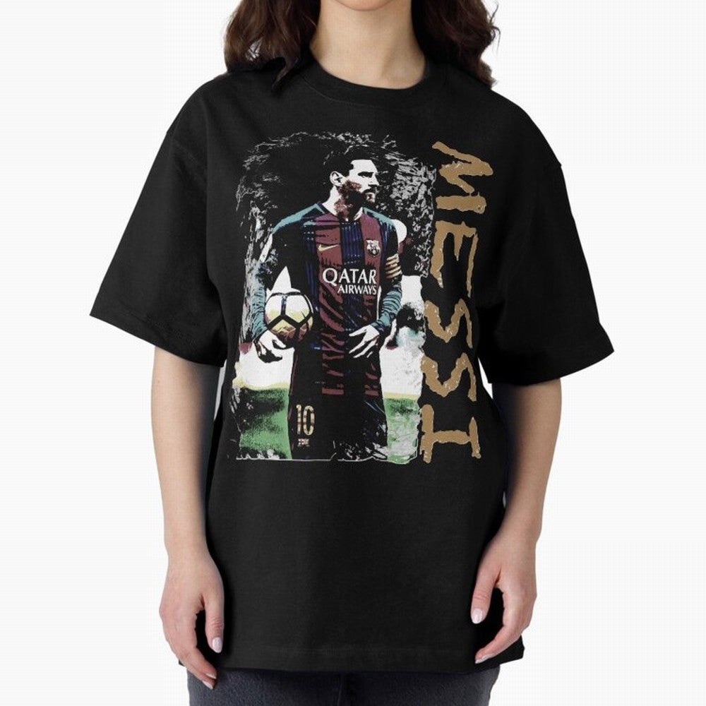 Messi Pop Art Portrait Oversized T-Shirt Honor the Beautiful Game during FIFA World Cup 2026 USA Canada Mexico for Fans of Neymar and England, France and Netherlands, Bringing Vintage Soccer Flavor, Modern Football Stars, National Flags and Final