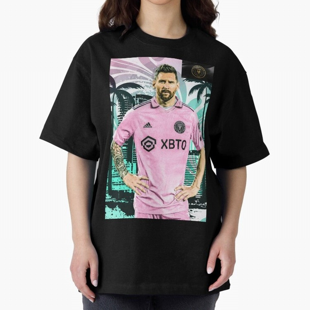 Messi Pop Art Portrait Oversized T-Shirt Celebrate Football Dreams Across FIFA World Cup 2026 Group Stage Celebrating Neymar, Haaland and Cristiano Ronaldo, Brazil, Portugal and Argentina Energy, Football Festival Excitement, Trophy Ambitions,