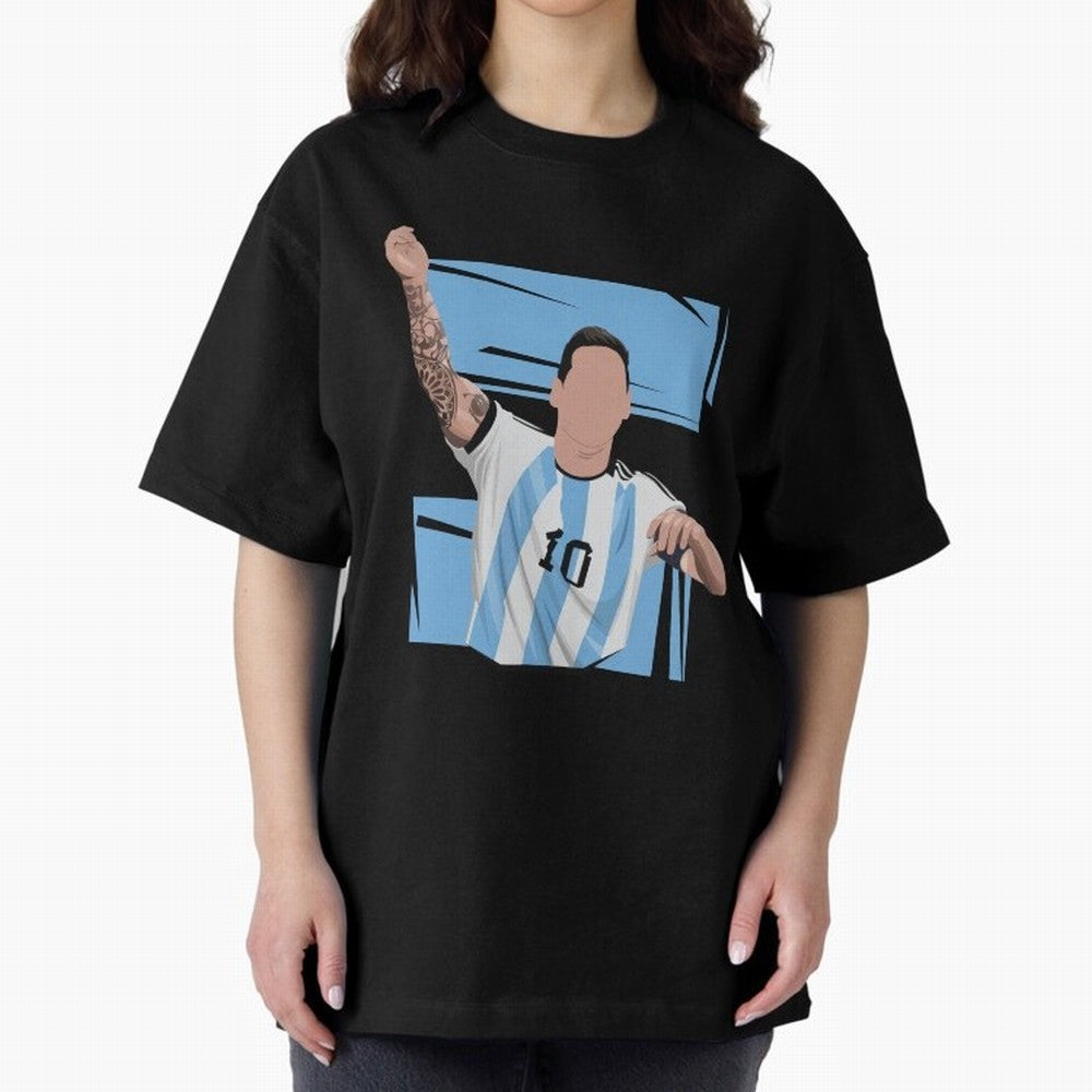 Messi Singing with Crowd World Cup 2022 Oversized T-Shirt Make Your Look Match FIFA World Cup 2026 USA Canada Mexico with Messi, CR7 and Mbappe, France Energy, Goal Celebration Energy, Supporter Heritage, Football Icons and Worldwide Tournament