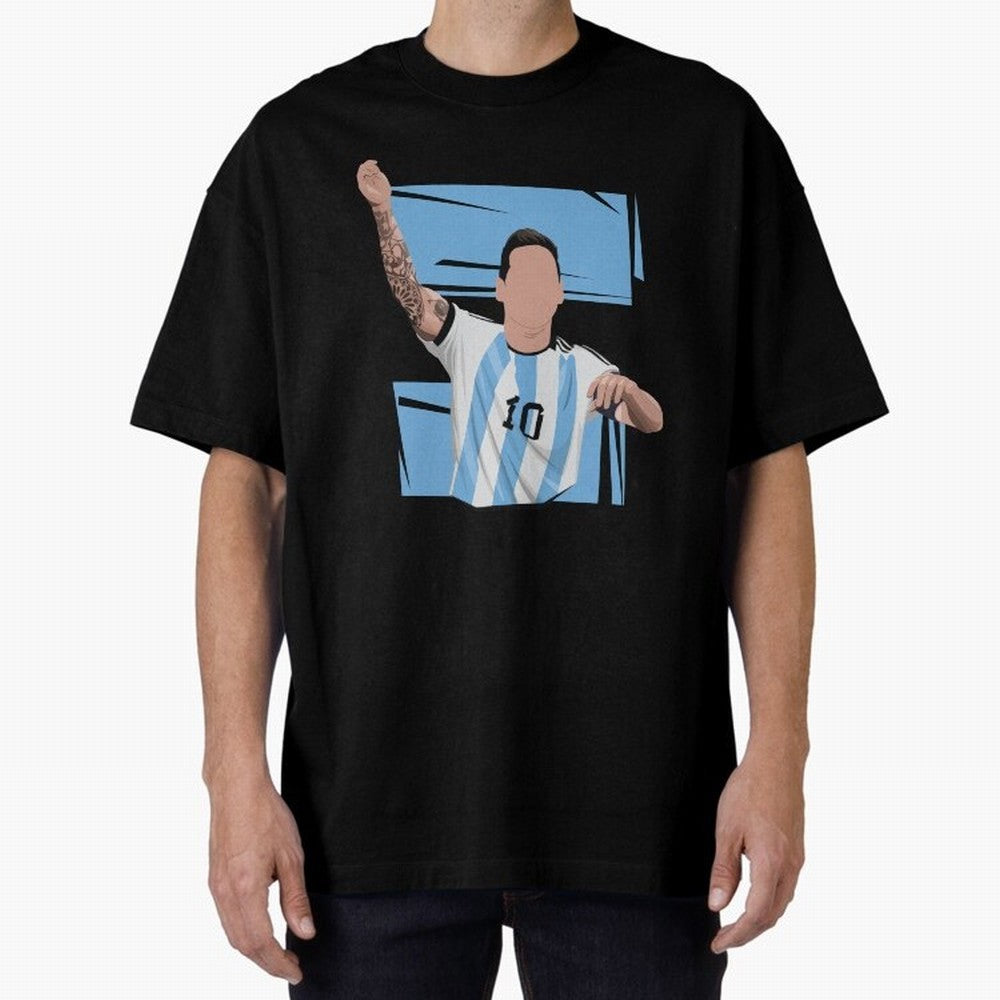 Messi Singing with Crowd World Cup 2022 Oversized T-Shirt Make Your Look Match FIFA World Cup 2026 USA Canada Mexico with Messi, CR7 and Mbappe, France Energy, Goal Celebration Energy, Supporter Heritage, Football Icons and Worldwide Tournament