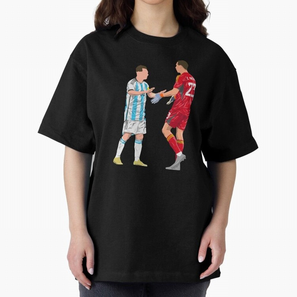 Messi and Martinez Celebrates World Cup 2022 Oversized T-Shirt Share FIFA World Cup 2026 Group Stage Highlighting CR7, Argentina, France and Brazil Energy, Classic Soccer Heritage, Championship Pressure, Fan Loyalty and International Pride; Perfect