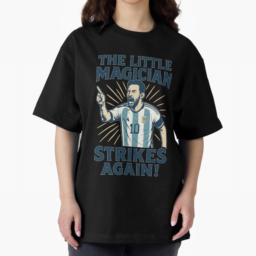Messi - The Magician Oversized T-Shirt Make Memories around the FIFA World Cup 2026 USA Canada Mexico Journey through Messi and Cristiano Ronaldo Highlights, Portugal Pride, Champion Mindset, Group Stage Buzz, Knockout Tension and Passionate Fan
