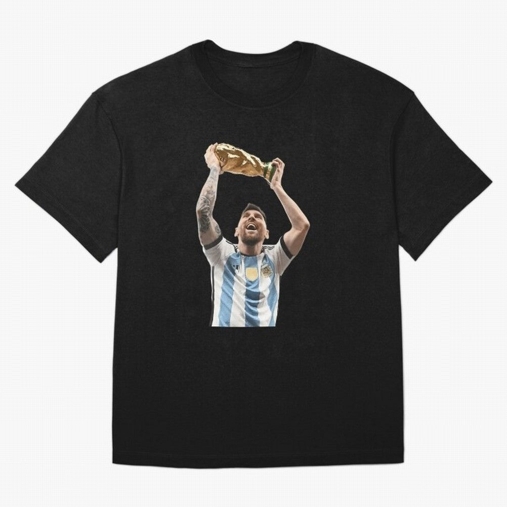 Lionel Messi Lifting The World Cup Essential T-Shirt Celebrate the Biggest Stage of Match Day Hype around FIFA World Cup 2026 Group Stage, Haaland and Mbappe, Portugal, Spain and Germany, Sports Nostalgia, International Competition, Famous Players