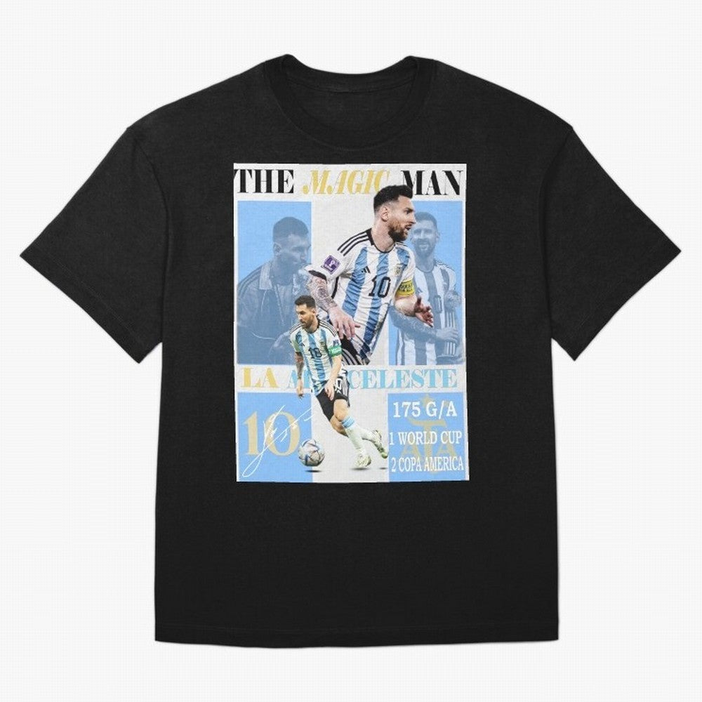 Lionel Messi Argentina World Cup 2022 Champion Victory Poster Oversized T-Shirt Bring Retro Soccer Energy to FIFA World Cup 2026 Group Stage Spirit, Highlighting Brazil, Messi, Neymar and Mbappe, Tournament Hype, Historic Matchups, Family Viewing