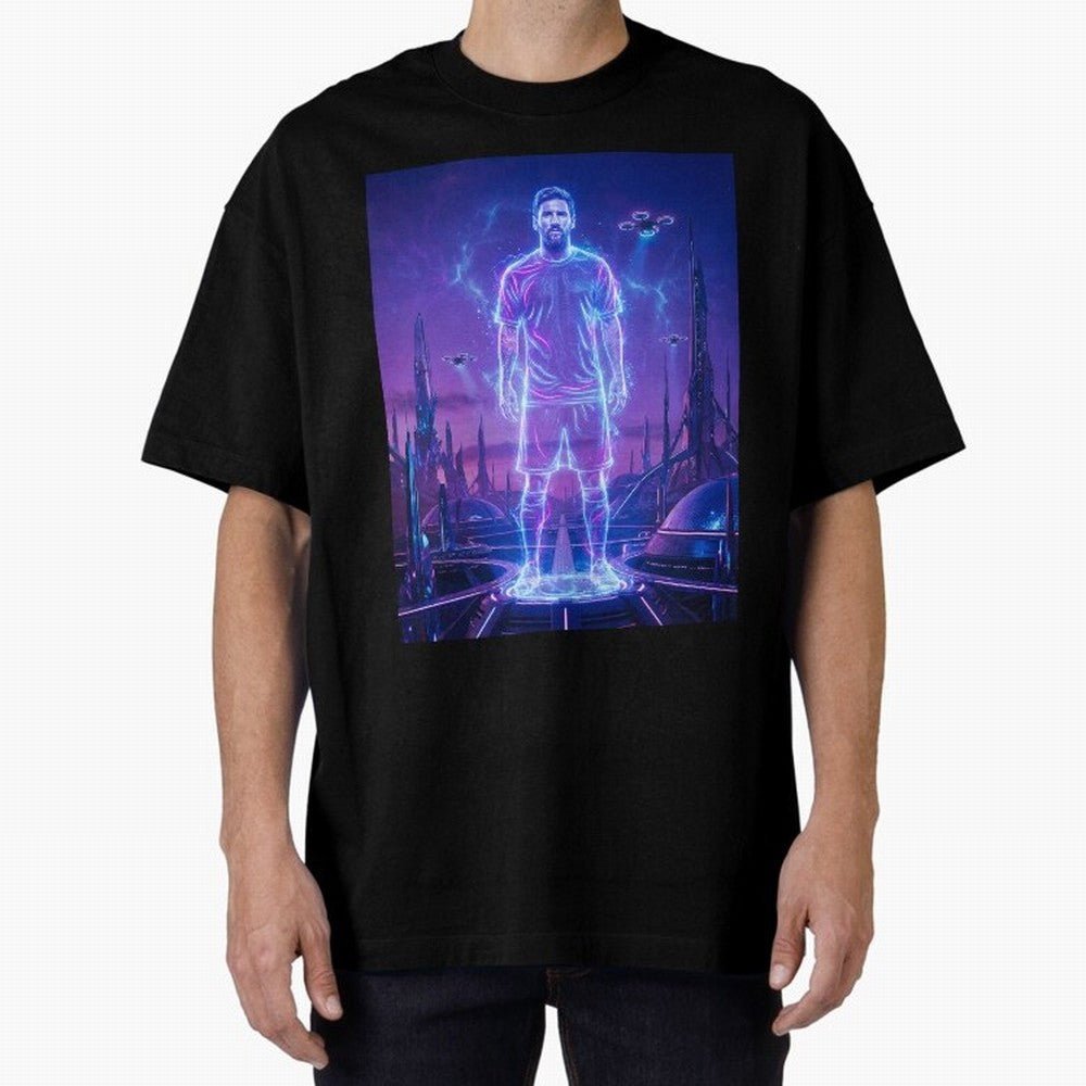 Lionel Messi (GOAT) Hologram in Futuristic Cyberpunk City (Version 4) Classic T-Shirt Turn Every Weekend Toward FIFA World Cup 2026 Group Stage Spirit, Capturing Argentina and Brazil, Neymar, Haaland and Cristiano Ronaldo, Game Day Rituals,