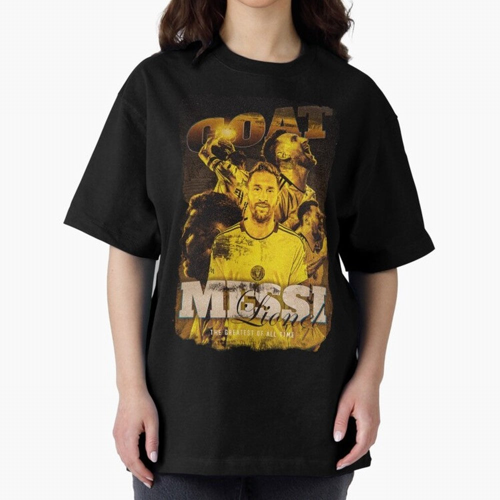 Messi The GOAT Oversized T-Shirt Bring a Vintage Feel to Match Day Hype around FIFA World Cup 2026 Group Stage, Mbappe, France, Championship Spirit, Famous Goals, Roaring Crowds and International Football Unity; Great for Supporters Who Love