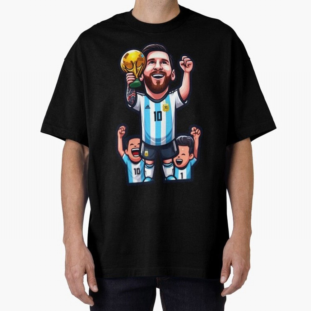 Lionel Messi Digital Print on T-Shirt Classic T-Shirt Show Up for the Glory of Global Football Passion for FIFA World Cup 2026 Group Stage, with Messi and Cristiano Ronaldo, Portugal, Spain and Germany, Classic Soccer Heritage, Championship