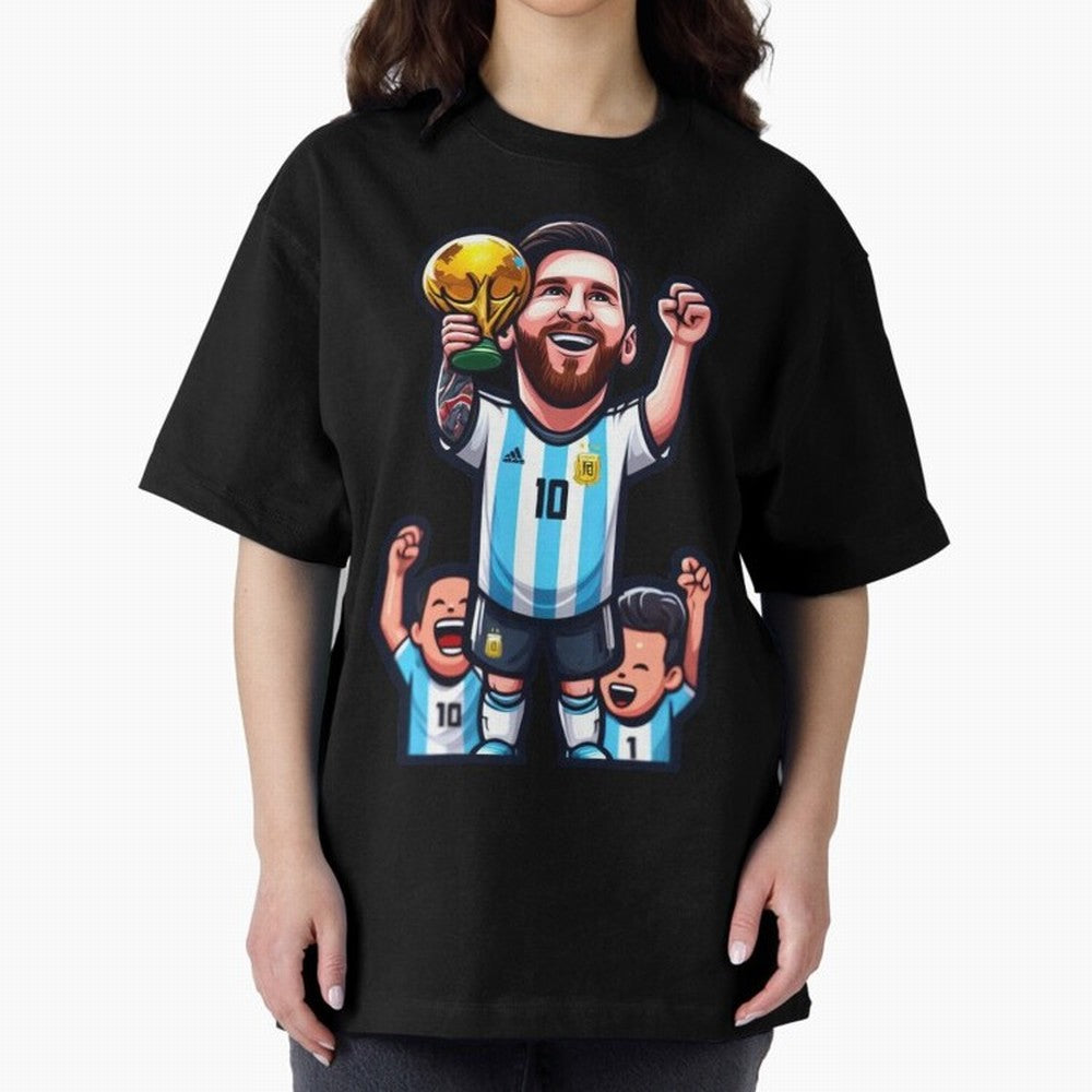 Lionel Messi Digital Print on T-Shirt Classic T-Shirt Show Up for the Glory of Global Football Passion for FIFA World Cup 2026 Group Stage, with Messi and Cristiano Ronaldo, Portugal, Spain and Germany, Classic Soccer Heritage, Championship
